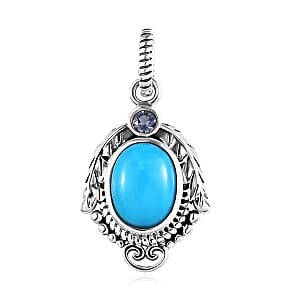 Artisan Crafted Premium Sleeping Beauty Turquoise and Tanzanite 1.65 ctw Leaf Pendant without Chain in Sterling Silver