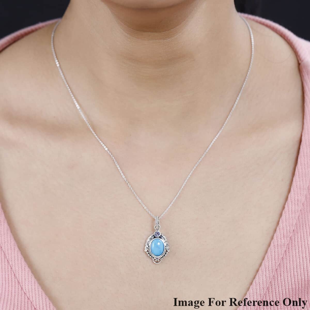 Artisan Crafted Premium Sleeping Beauty Turquoise and Tanzanite 1.65 ctw Leaf Pendant in Sterling Silver image number 2