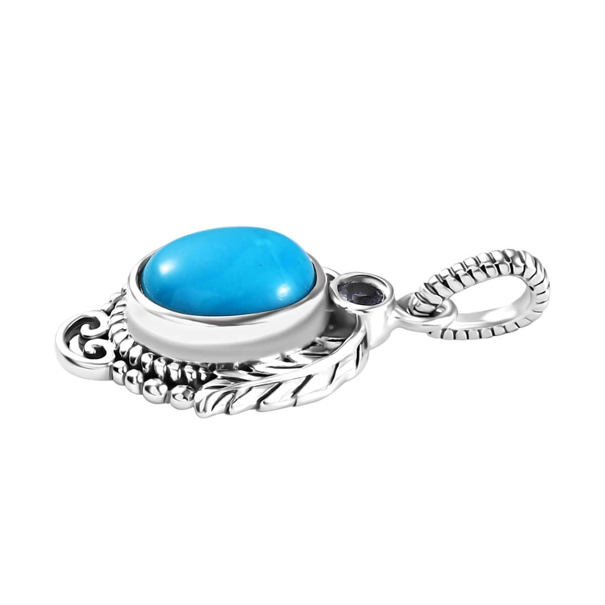 Artisan Crafted Premium Sleeping Beauty Turquoise and Tanzanite 1.65 ctw Leaf Pendant in Sterling Silver image number 3