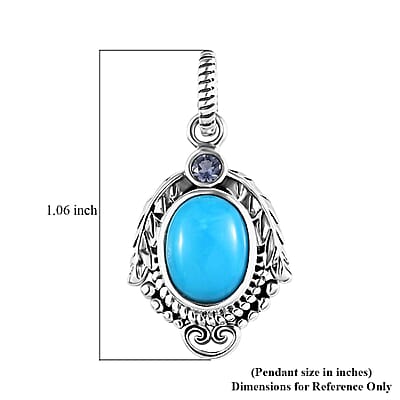 Artisan Crafted Premium Sleeping Beauty Turquoise and Tanzanite 1.65 ctw Leaf Pendant without Chain in Sterling Silver