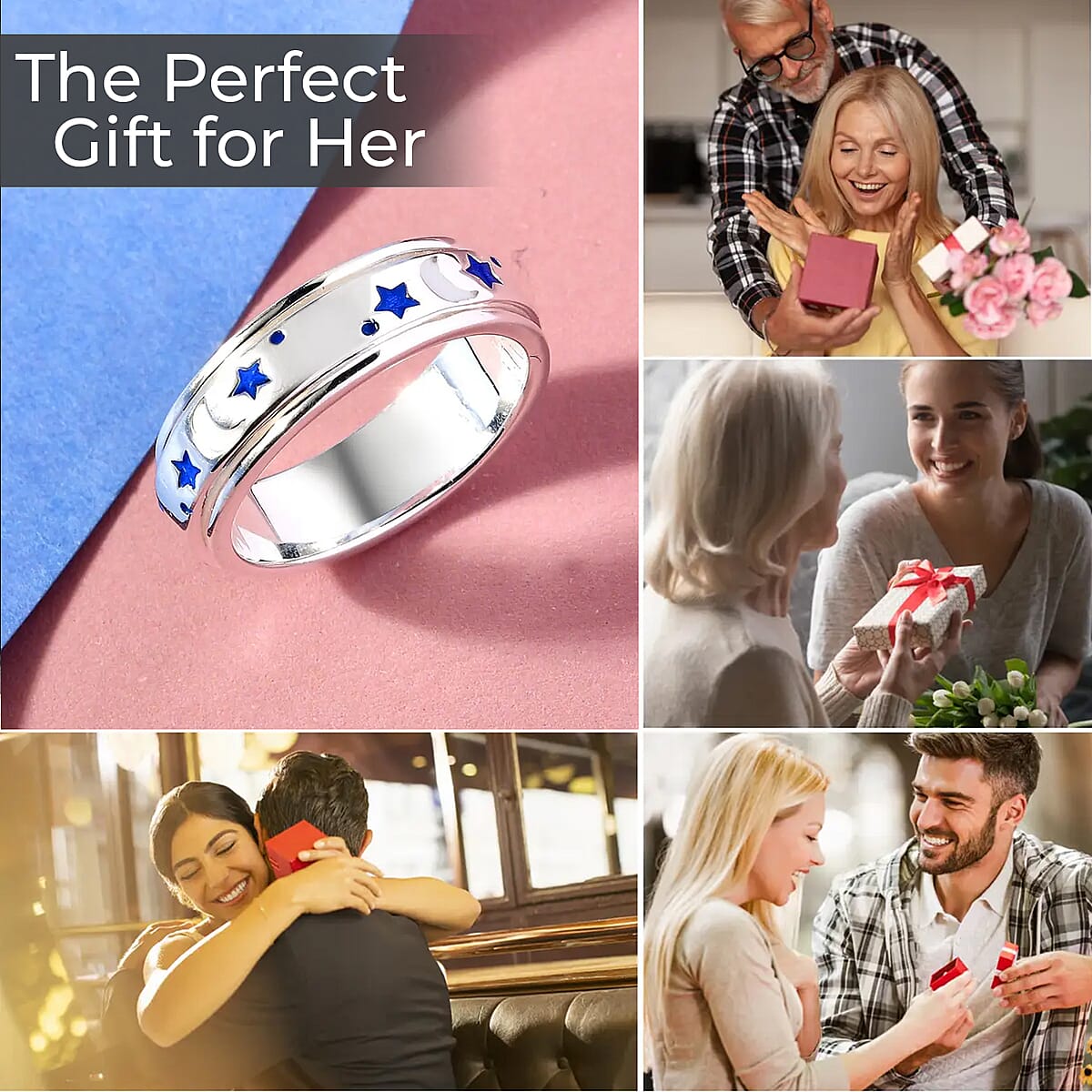 Fidget Ring Spinner Ring in 925 Sterling Silver Moon Star Anxiety Ring for Women Enameled Jewelry Birthday Gifts (Size 10.00) image number 4