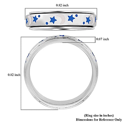 Fidget Ring Spinner Ring in 925 Sterling Silver Moon Star Anxiety Ring for Women Enameled Jewelry Birthday Gifts (Size 6.00)