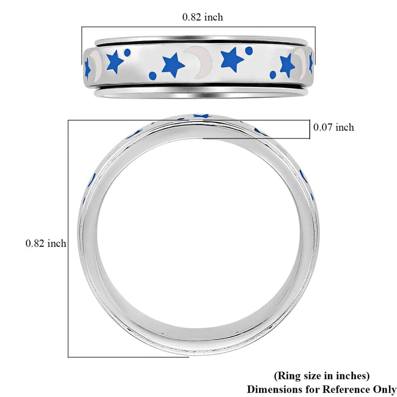 Fidget Ring Spinner Ring in 925 Sterling Silver Moon Star Anxiety Ring for Women Enameled Jewelry Birthday Gifts (Size 6.00)