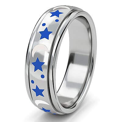 Fidget Ring Spinner Ring in 925 Sterling Silver Moon Star Anxiety Ring for Women Enameled Jewelry Birthday Gifts (Size 6.00)