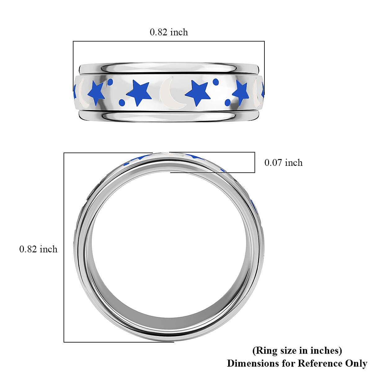 Fidget Ring Spinner Ring in 925 Sterling Silver Moon Star Anxiety Ring for Women Enameled Jewelry Birthday Gifts (Size 6.00) image number 8