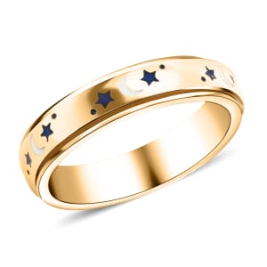 Fidget Ring Spinner Ring in 925 Sterling Silver Moon Star Anxiety Ring for Women Men Vermeil Yellow Gold Jewelry Birthday Gifts (Size 10.00)