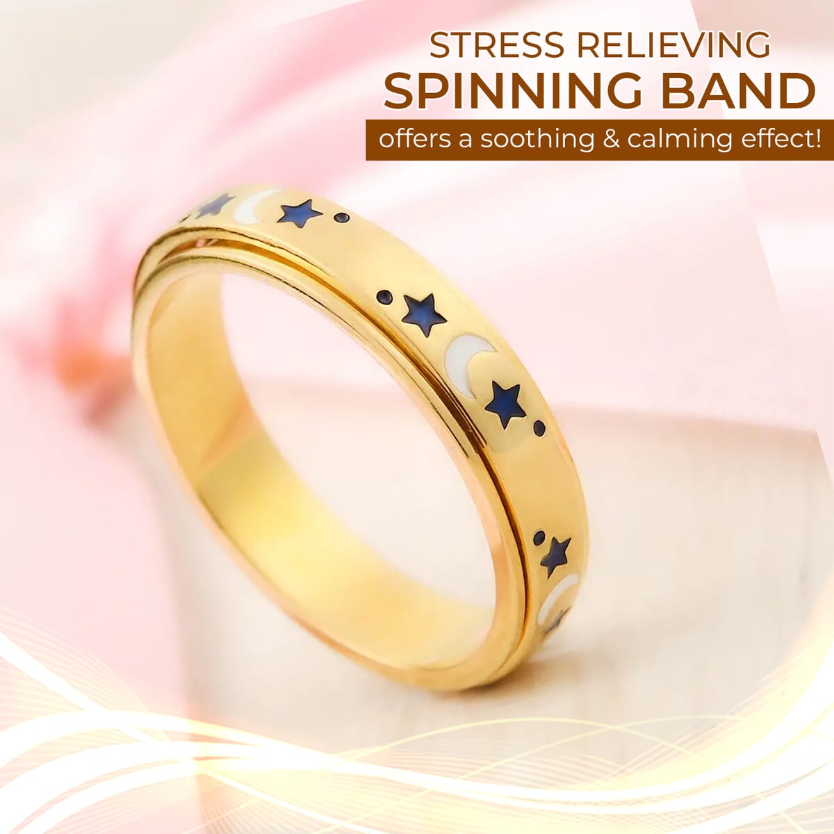 Fidget Ring Spinner Ring in 925 Sterling Silver Moon Star Anxiety Ring for Women Men Vermeil Yellow Gold Jewelry Birthday Gifts (Size 10.00) image number 1