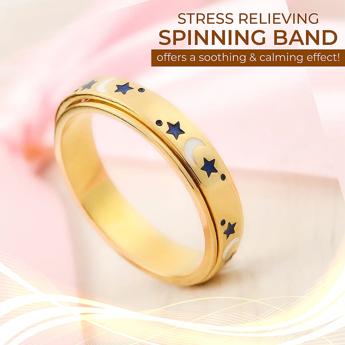 Fidget Ring Spinner Ring in 925 Sterling Silver Moon Star Anxiety Ring for Women Men Vermeil Yellow Gold Jewelry Birthday Gifts (Size 7.00) image number 1