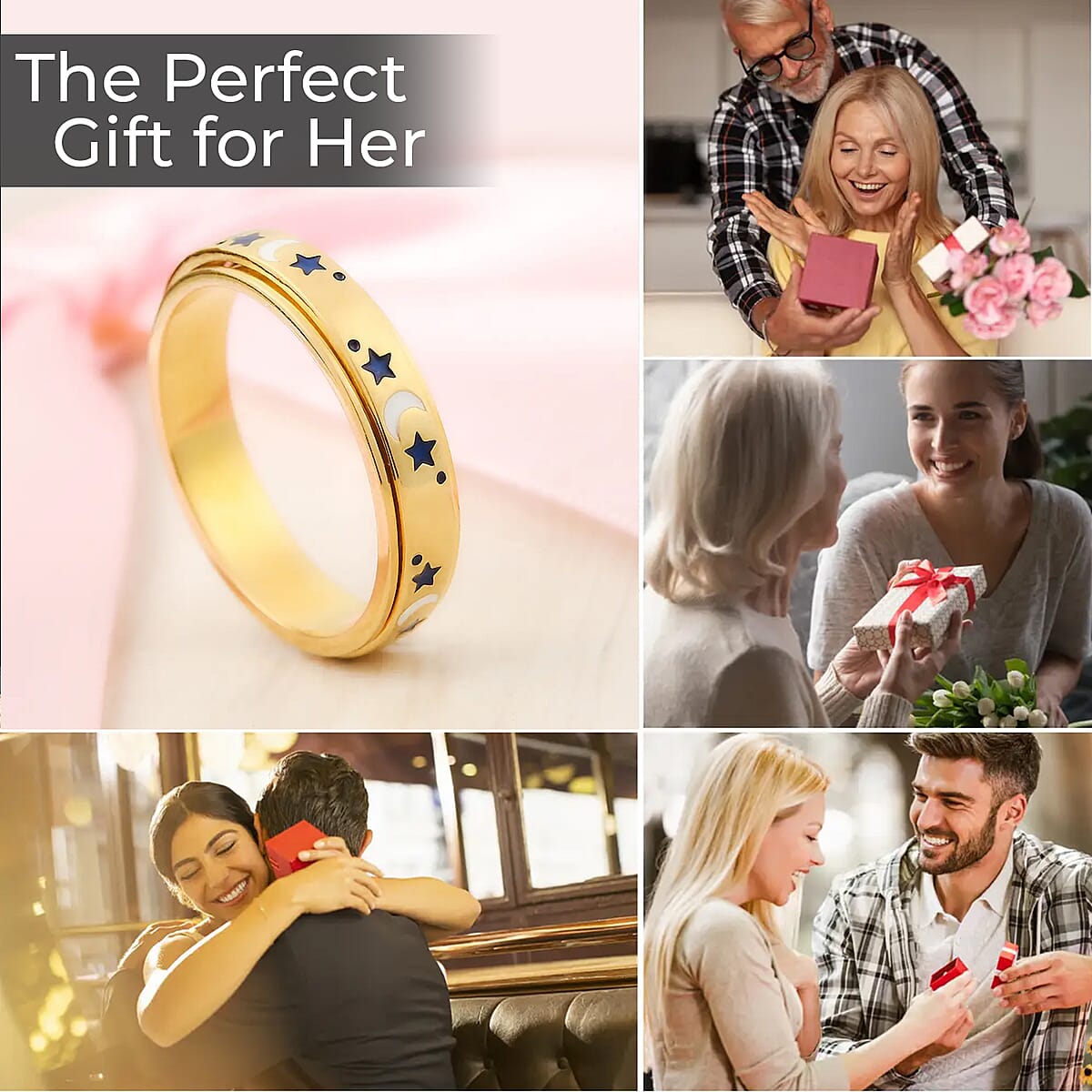 Fidget Ring Spinner Ring in 925 Sterling Silver Moon Star Anxiety Ring for Women Men Vermeil Yellow Gold Jewelry Birthday Gifts (Size 7.00) image number 4