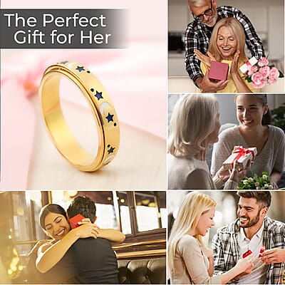 Fidget Ring Spinner Ring in 925 Sterling Silver Moon Star Anxiety Ring for Women Men Vermeil Yellow Gold Jewelry Birthday Gifts (Size 8.00)