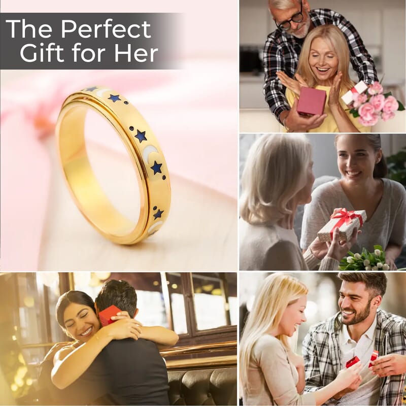 Fidget Ring Spinner Ring in 925 Sterling Silver Moon Star Anxiety Ring for Women Men Vermeil Yellow Gold Jewelry Birthday Gifts (Size 8.00)