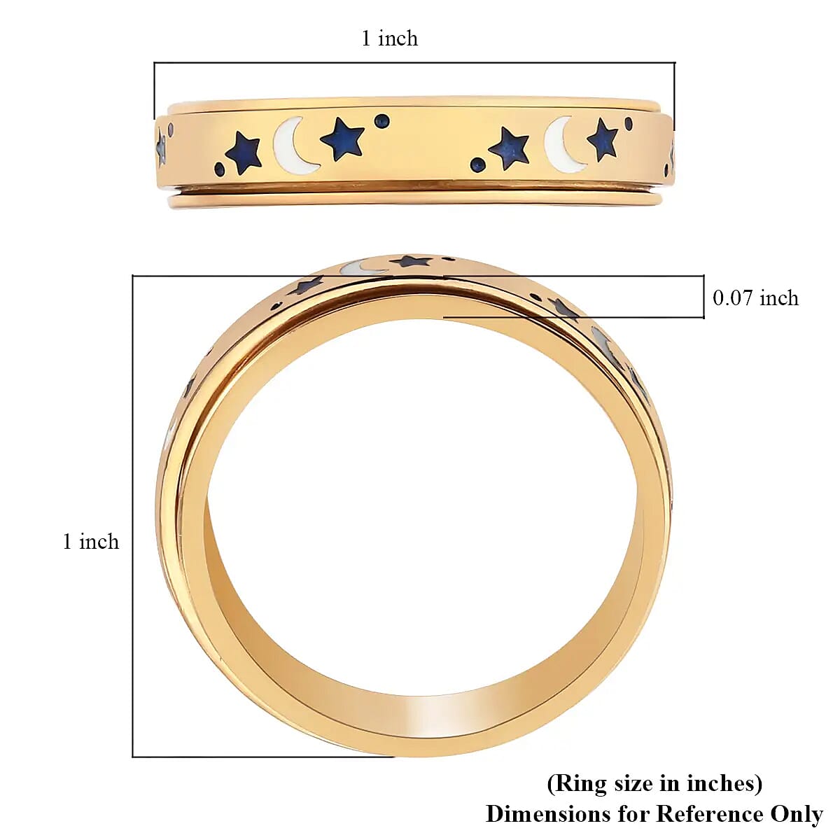 Fidget Ring Spinner Ring in 925 Sterling Silver Moon Star Anxiety Ring for Women Men Vermeil Yellow Gold Jewelry Birthday Gifts (Size 8.00) image number 6