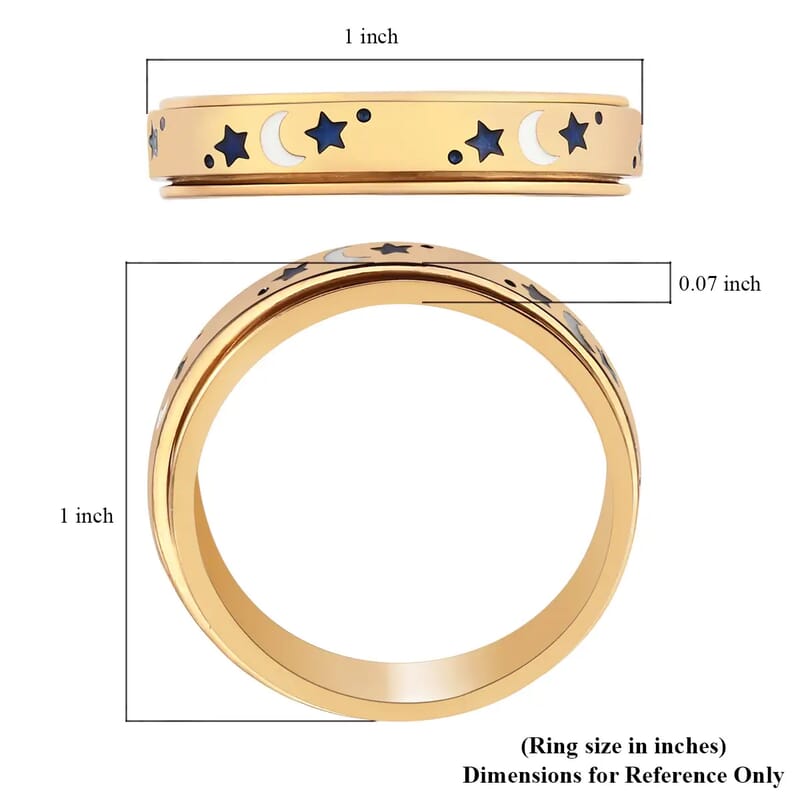 Fidget Ring Spinner Ring in 925 Sterling Silver Moon Star Anxiety Ring for Women Men Vermeil Yellow Gold Jewelry Birthday Gifts (Size 8.00)