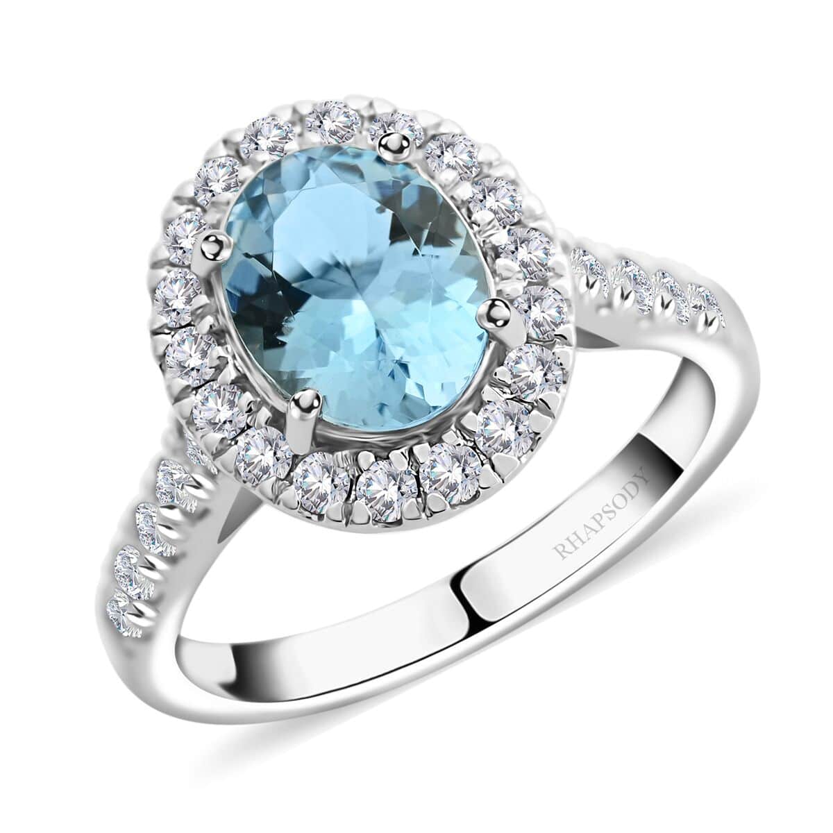 Certified & Appraised Rhapsody 950 Platinum AAAA Santa Maria Aquamarine and E-F VS2 Diamond Halo Ring (Size 10.0) 6 Grams 2.50 ctw image number 0