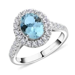 Certified & Appraised Rhapsody AAAA Santa Maria Aquamarine and E-F VS2 Diamond 2.50 ctw Halo Ring in 950 Platinum (Size 10) 6 Grams