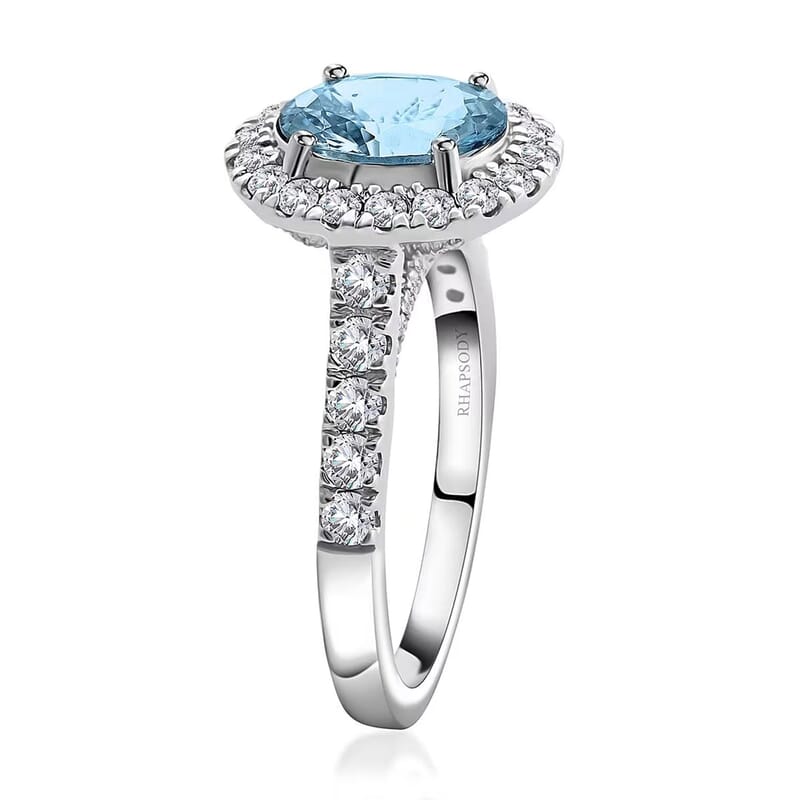 Certified & Appraised Rhapsody AAAA Santa Maria Aquamarine and E-F VS2 Diamond 2.50 ctw Halo Ring in 950 Platinum (Size 10) 6 Grams