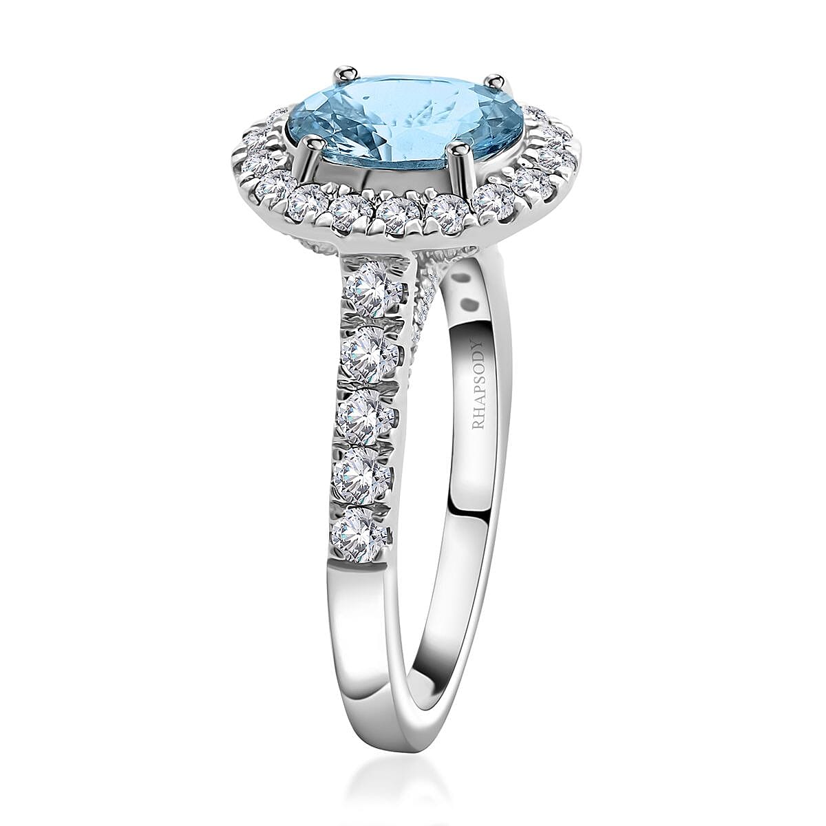 Certified & Appraised Rhapsody AAAA Santa Maria Aquamarine and E-F VS2 Diamond 2.50 ctw Halo Ring in 950 Platinum (Size 5.0) 6 Grams image number 3