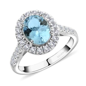 Certified & Appraised Rhapsody AAAA Santa Maria Aquamarine and E-F VS2 Diamond 2.50 ctw Halo Ring in 950 Platinum (Size 8.0) 6 Grams