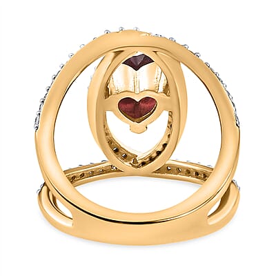 Orissa Rhodolite Garnet and Moissanite Double Row Intertwined Heart Ring in Vermeil Yellow Gold Over Sterling Silver (Size 5.0) 1.70 ctw