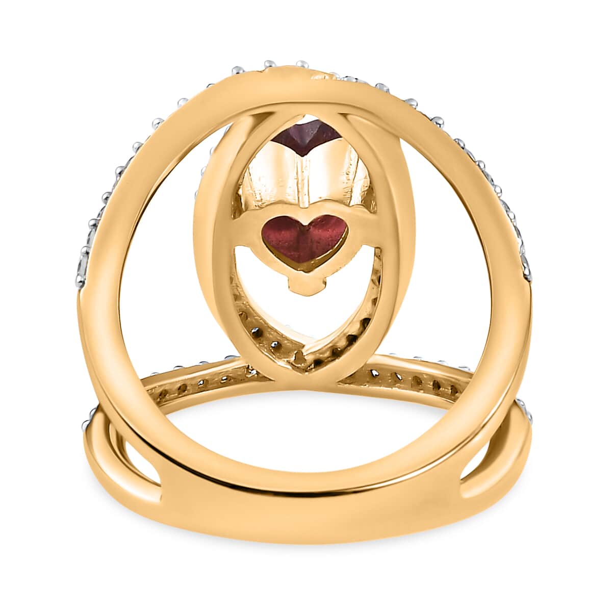 Mother’s Day Gift Orissa Rhodolite Garnet and Moissanite Double Row Intertwined Heart Ring in Vermeil Yellow Gold Over Sterling Silver (Size 5.0) 1.70 ctw image number 4