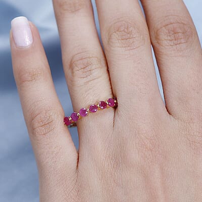 Premium Montepuez Ruby 7 Stone Ring in Vermeil Yellow Gold Over Sterling Silver (Size 6.0) 1.25 ctw