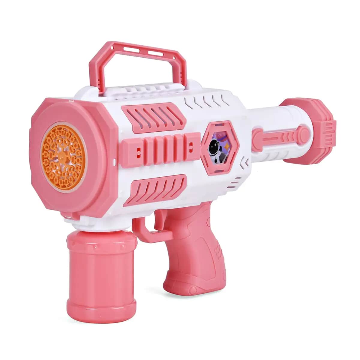 Pink and White 30 Holes Bubble Gun with Two Bottles of Bubble Liquid (4xAA Battery Not Included) image number 0