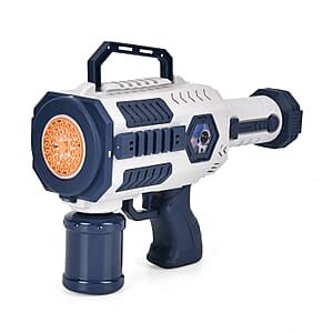 Blue and White 30 Holes Bubble Gun with Two Bottles of Bubble Liquid (4xAA Battery Not Included)