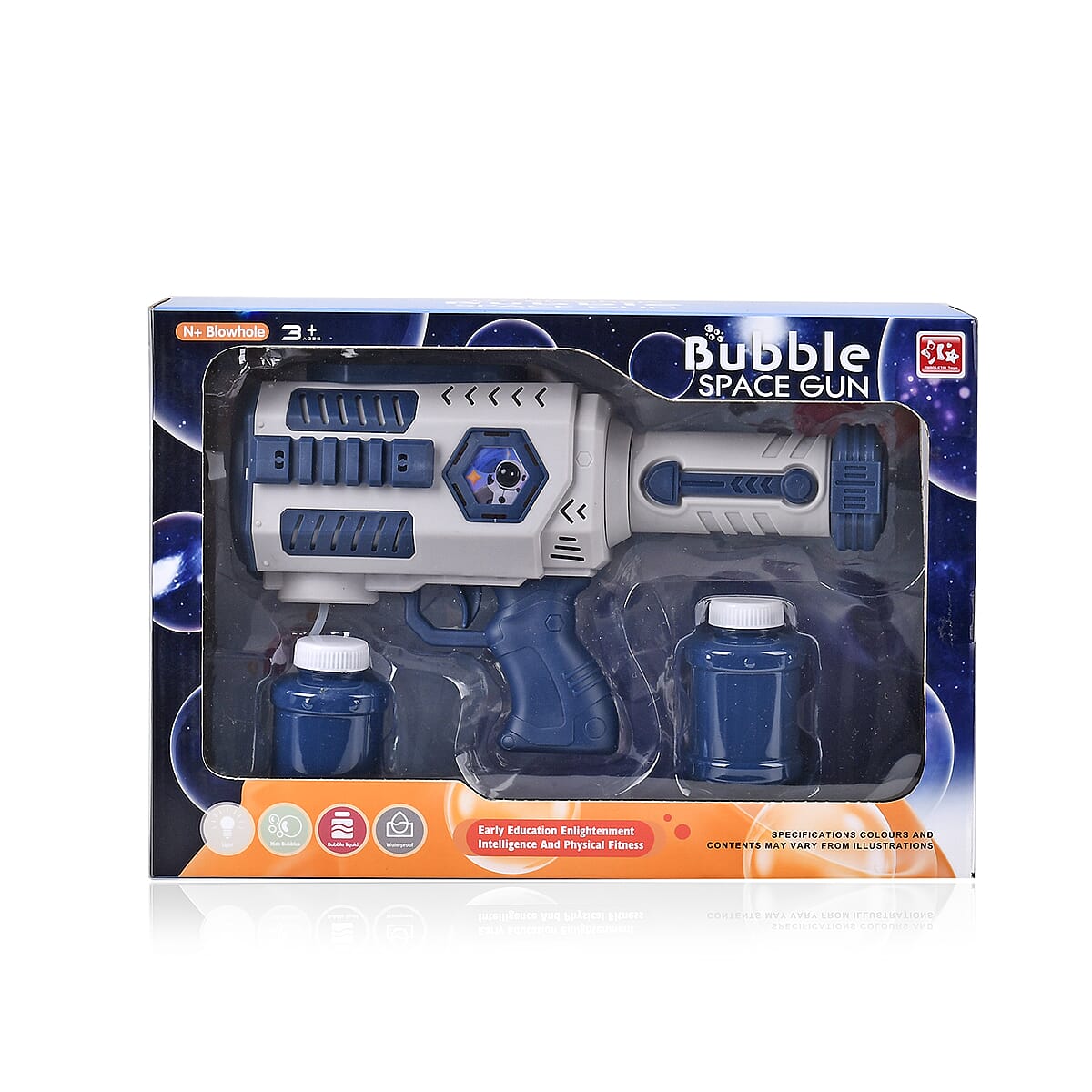 Blue and White 30 Holes Bubble Gun with Two Bottles of Bubble Liquid (4xAA Battery Not Included) image number 7