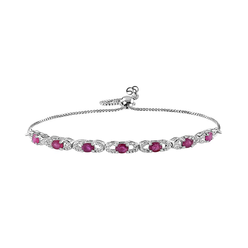 Premium Montepuez Ruby Bolo Bracelet in Platinum Over Sterling Silver 1.40 ctw