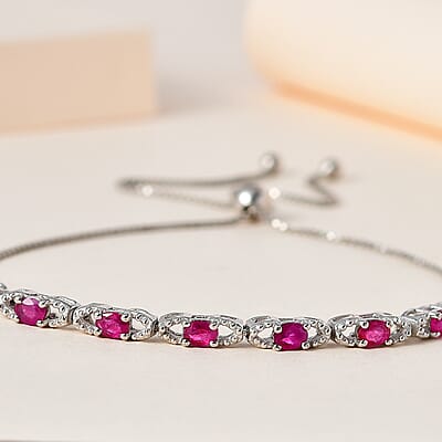 Premium Montepuez Ruby Bolo Bracelet in Platinum Over Sterling Silver 1.40 ctw