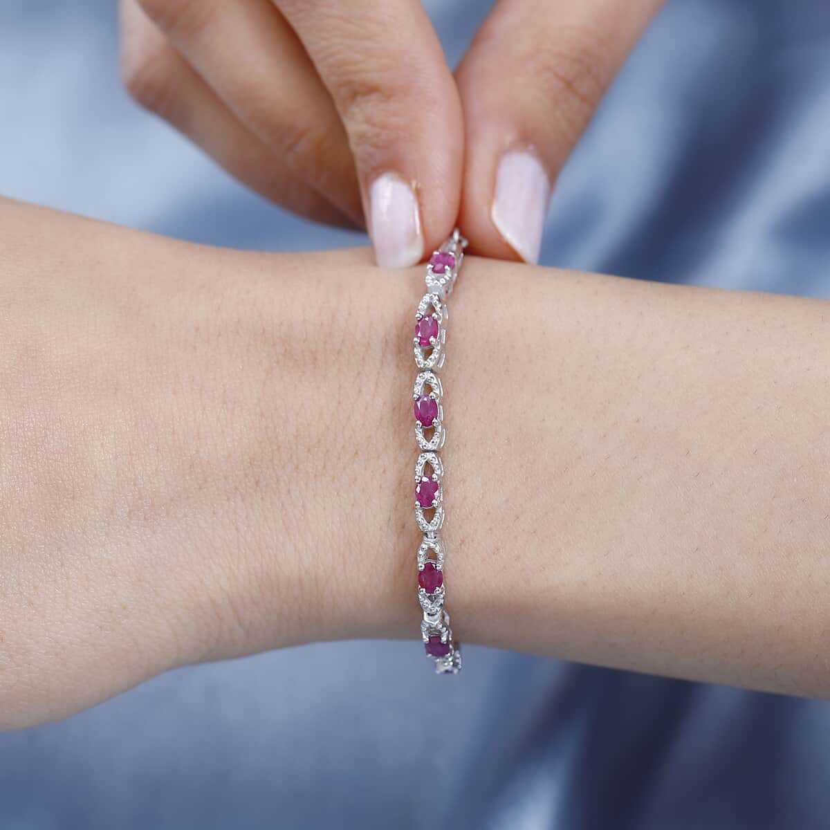 Premium Montepuez Ruby Bolo Bracelet in Platinum Over Sterling Silver 1.40 ctw image number 2