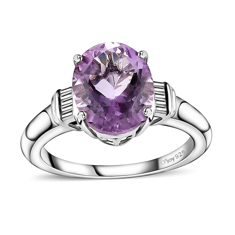 Rose De France Amethyst Solitaire Ring in Platinum Over Sterling Silver (Size 10.0) 2.40 ctw