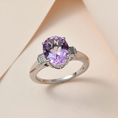 Rose De France Amethyst Solitaire Ring in Platinum Over Sterling Silver (Size 10.0) 2.40 ctw