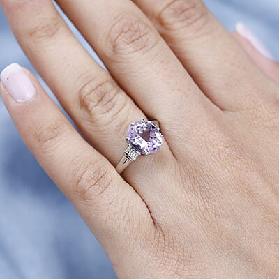 Rose De France Amethyst Solitaire Ring in Platinum Over Sterling Silver (Size 10.0) 2.40 ctw