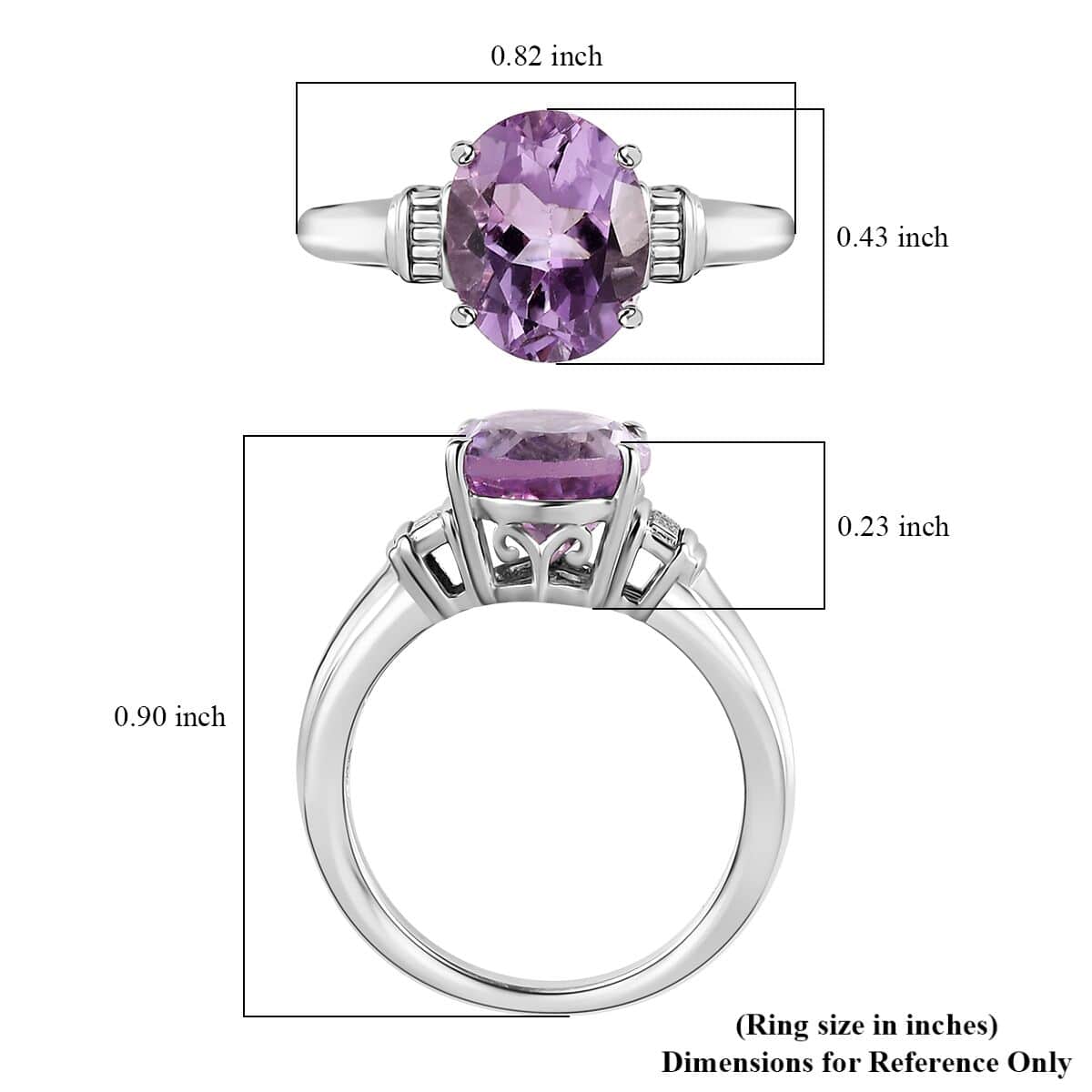 Rose De France Amethyst Solitaire Ring in Platinum Over Sterling Silver (Size 10.0) 2.40 ctw image number 5