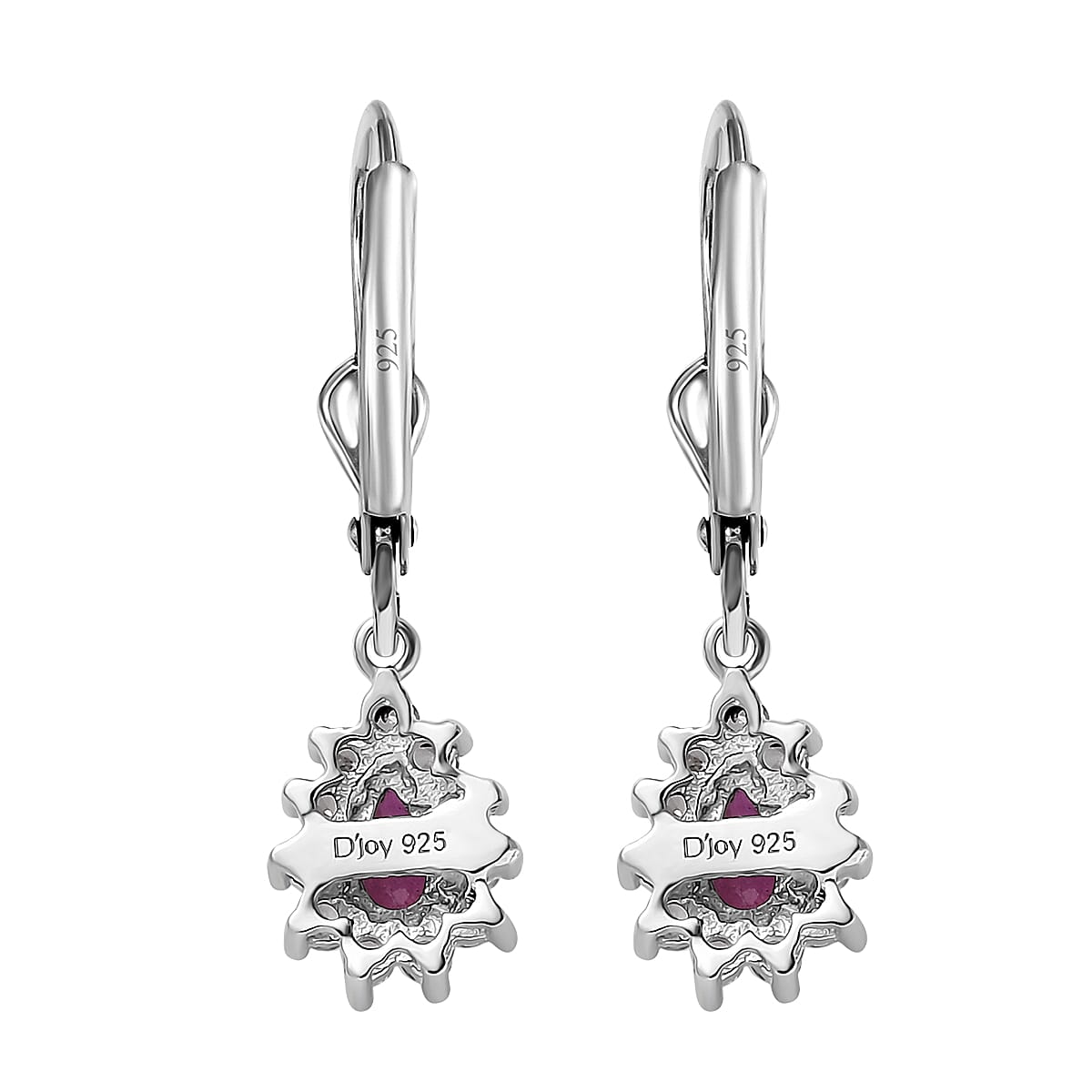 Premium Montepuez Ruby and White Zircon Sunburst Lever Back Earrings in Platinum Over Sterling Silver 0.85 ctw