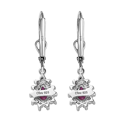 Premium Montepuez Ruby and White Zircon Sunburst Lever Back Earrings in Platinum Over Sterling Silver 0.85 ctw