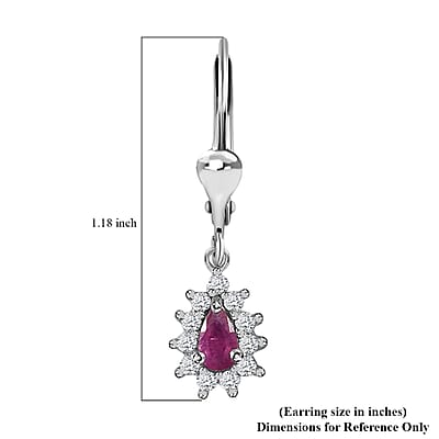 Premium Montepuez Ruby and White Zircon Sunburst Lever Back Earrings in Platinum Over Sterling Silver 0.85 ctw