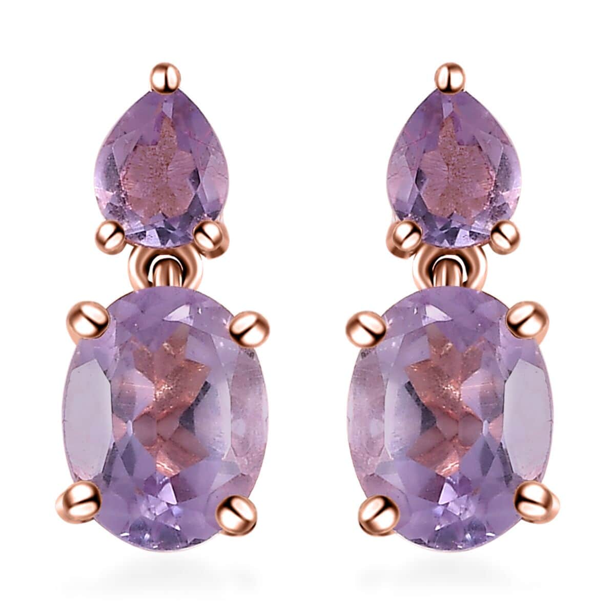 Rose De France Amethyst 2.90 ctw Stud Earrings in Vermeil Rose Gold Over Sterling Silver image number 0