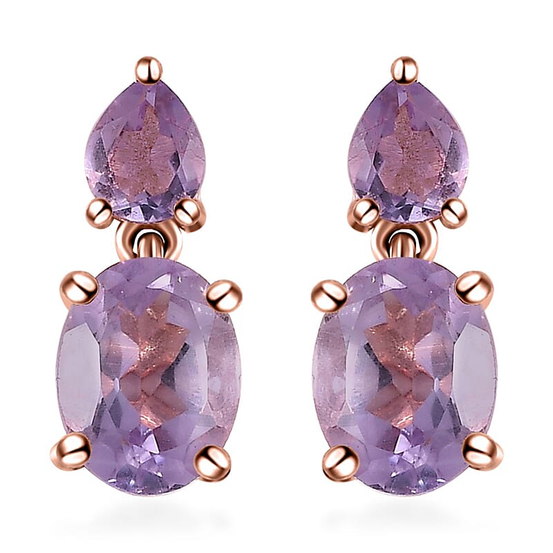 Rose De France Amethyst 2.90 ctw Stud Earrings in Vermeil Rose Gold Over Sterling Silver