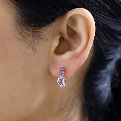 Rose De France Amethyst 2.90 ctw Stud Earrings in Vermeil Rose Gold Over Sterling Silver