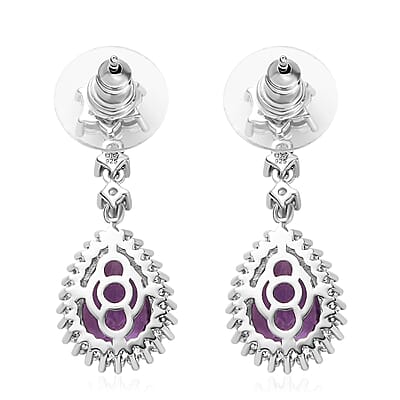 Rose De France Amethyst and White Zircon Dangle Earrings in Platinum Over Sterling Silver 7.35 ctw