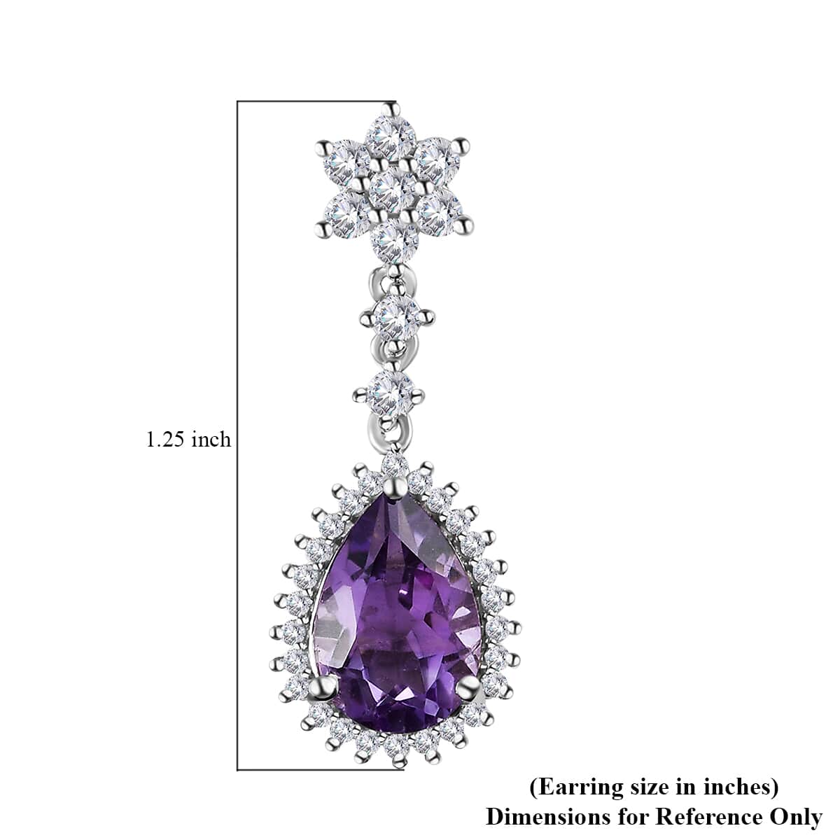 Rose De France Amethyst and White Zircon Dangle Earrings in Platinum Over Sterling Silver 7.35 ctw image number 5