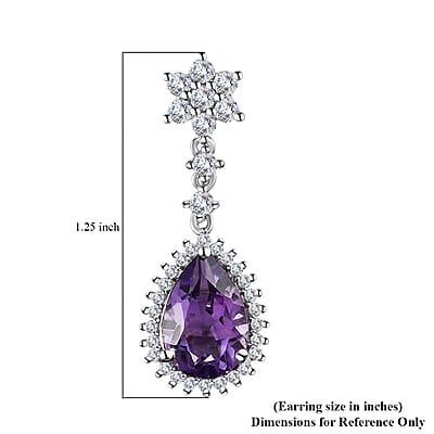 Rose De France Amethyst and White Zircon Dangle Earrings in Platinum Over Sterling Silver 7.35 ctw
