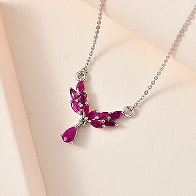 Premium Montepuez Ruby 1.00 ctw Necklace 18-20 Inches in Platinum Over Sterling Silver