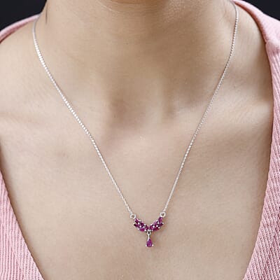 Premium Montepuez Ruby 1.00 ctw Necklace 18-20 Inches in Platinum Over Sterling Silver