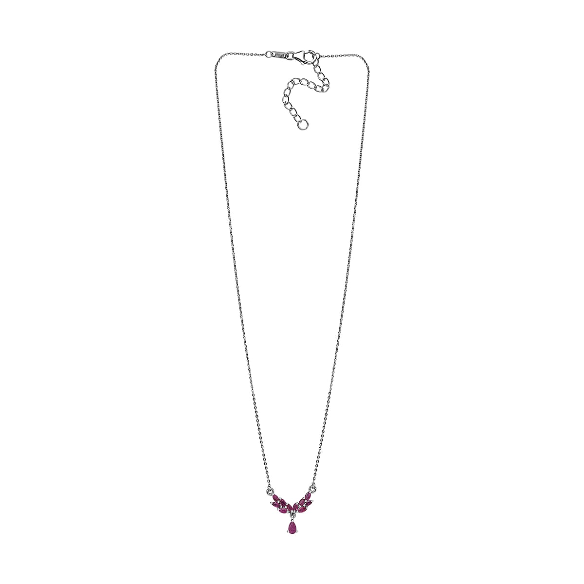 Premium Montepuez Ruby 1.00 ctw Necklace 18-20 Inches in Platinum Over Sterling Silver image number 3
