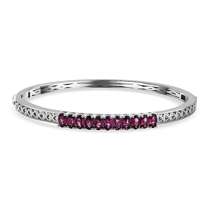 Karis Orissa Rhodolite Garnet Bangle Bracelet in Platinum Bond (6.50 In) 3.15 ctw