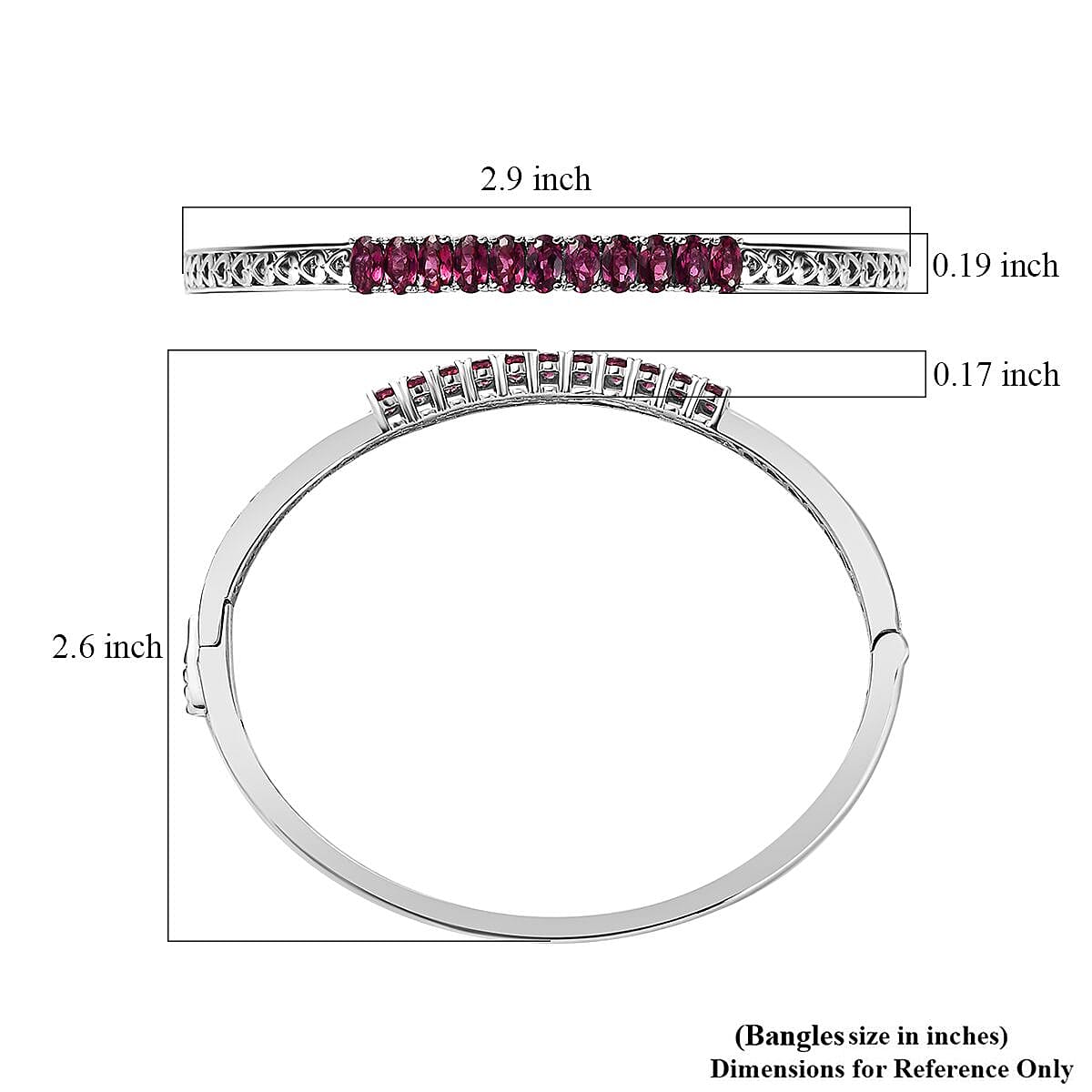 Karis Orissa Rhodolite Garnet Bangle Bracelet in Platinum Bond (6.50 In) 3.15 ctw