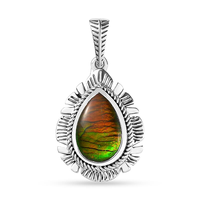 Artisan Crafted Canadian Ammolite Pendant in Sterling Silver